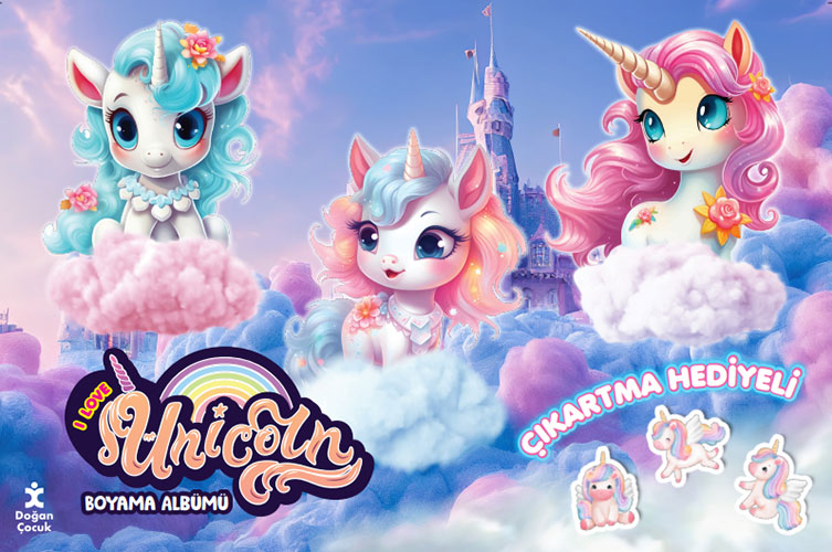 I Love Unicorn Çıkartma Hediyeli Boyama Albümü